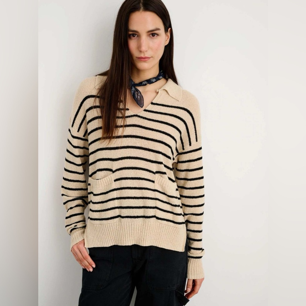 Alex Mill Alice Popover Sweater in beige and black stripe